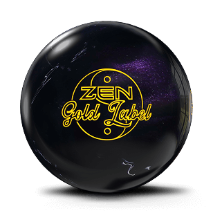 2023 900 Global Zen Gold Label bowling ball with lightweight core, 74-76 durometer rating, reacta gloss finish, med-high flare potential, symmetrical weightblock, 801 pearl coverstock